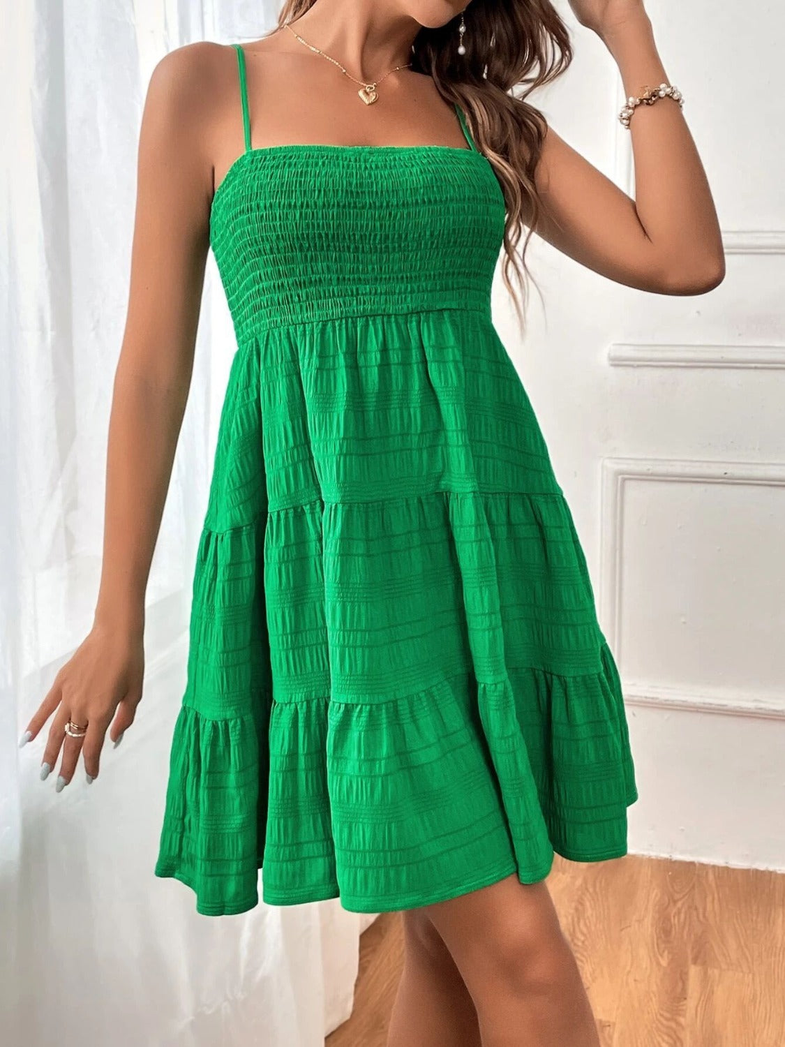 Tiered Smocked Square Neck Cami Dress - The Goddess Galleries