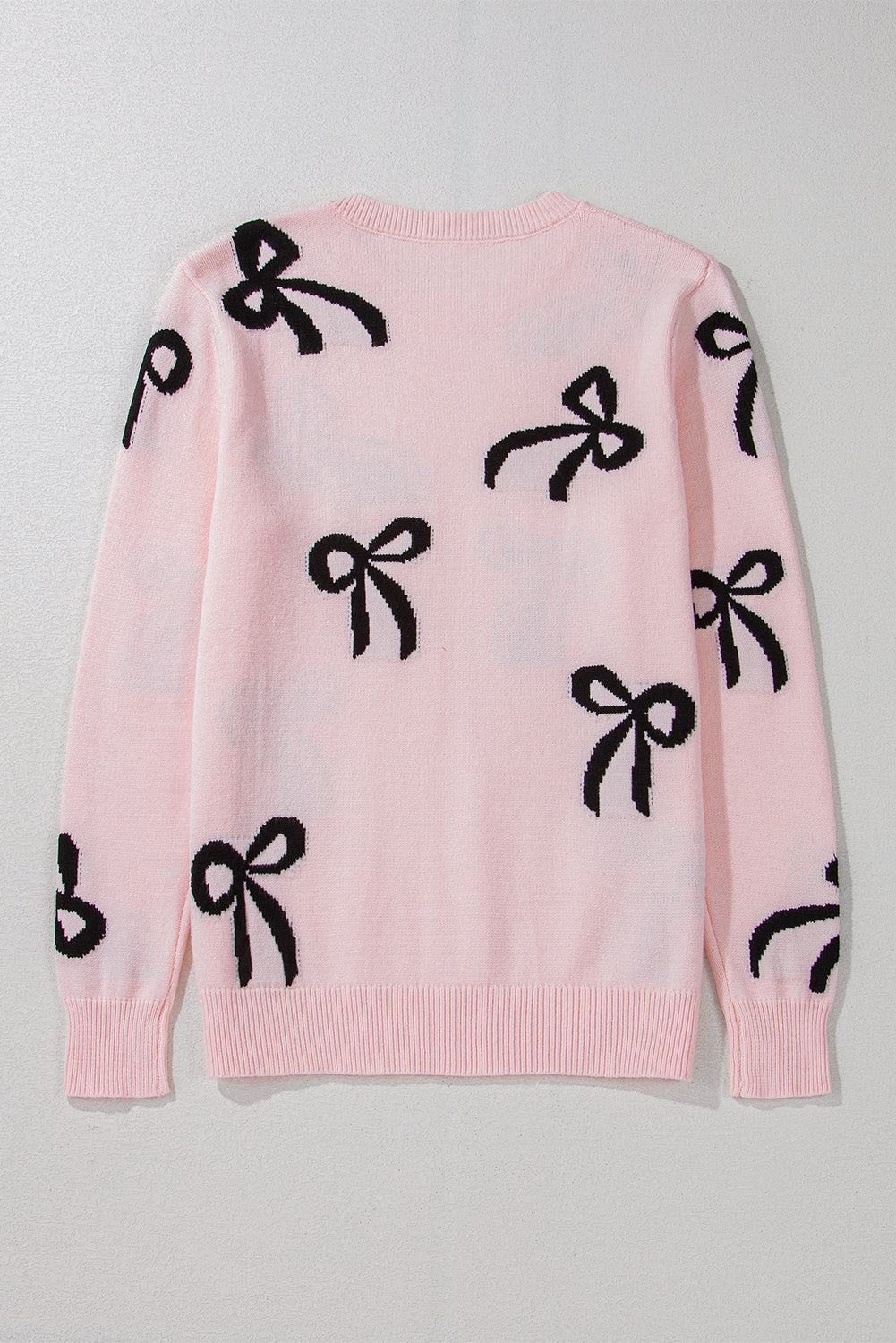 Bow Pattern Round Neck Loose Fit Sweater - The Goddess Galleries
