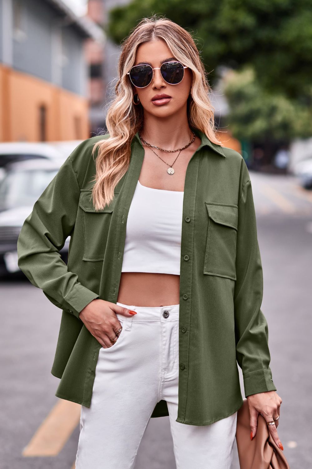 Dropped Shoulder Longline Shirt with Pockets - The Goddess Galleries
