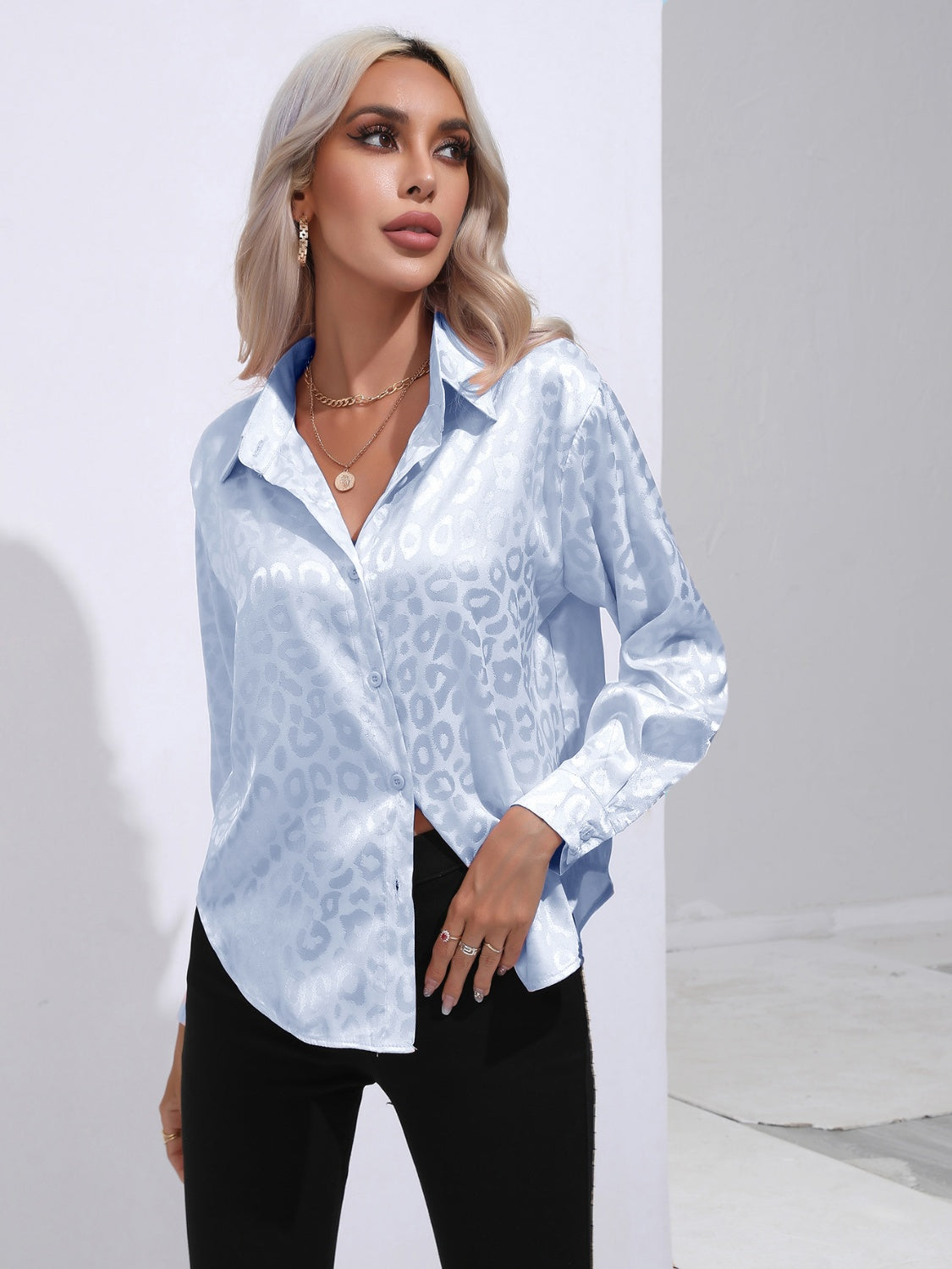 Printed Collared Neck Buttoned Shirt - The Goddess Galleries