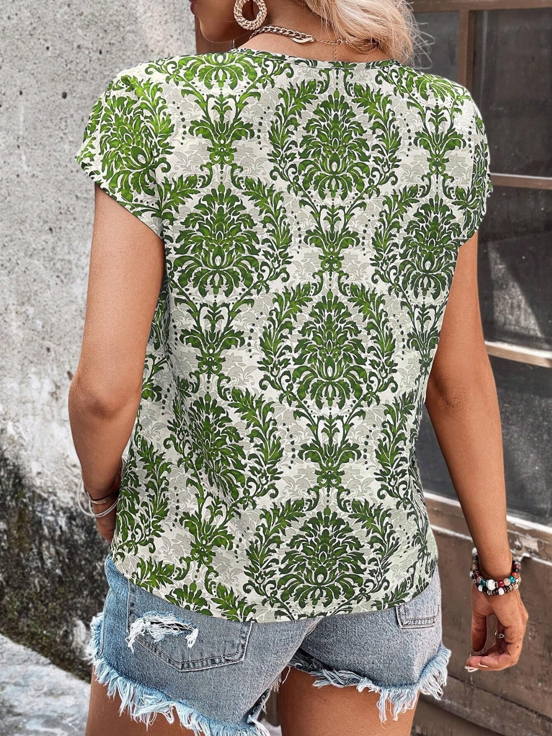 Printed Short Sleeve Blouse - The Goddess Galleries