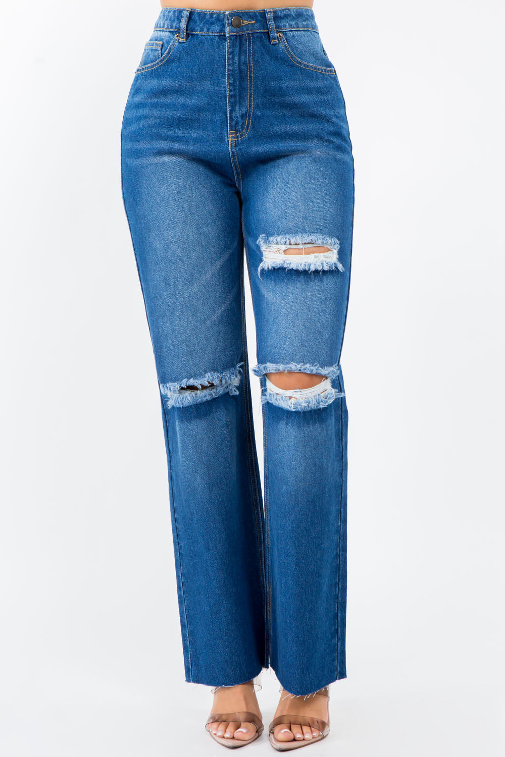 American Bazi High Waist Distressed Wide Leg Jeans - The Goddess Galleries
