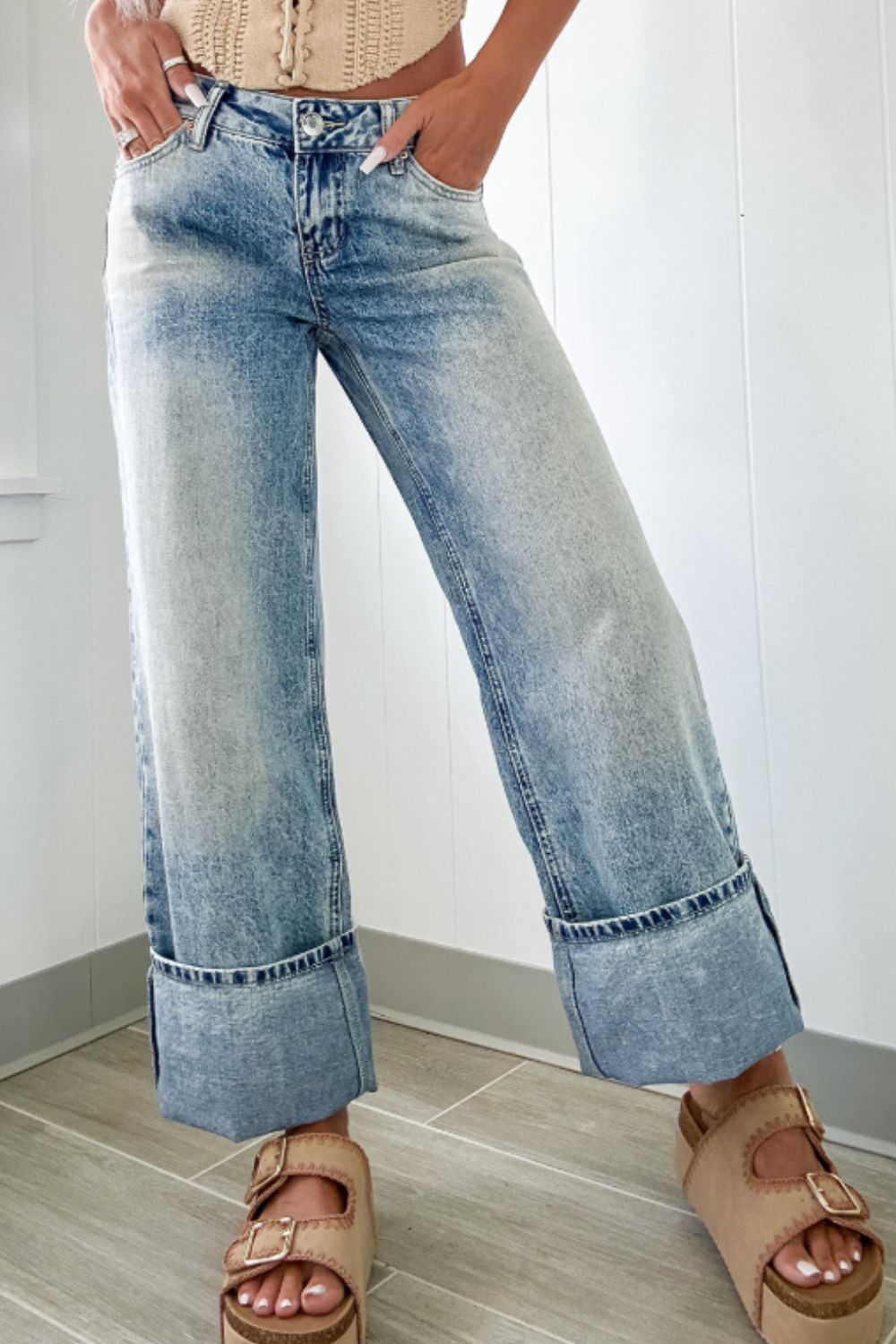 Washed Wide Leg Jeans with Pockets - The Goddess Galleries