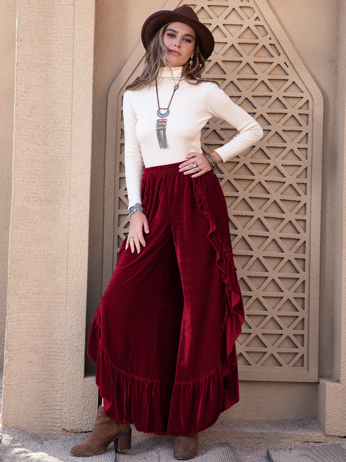 Slit Ruffled Wide Leg Pants - The Goddess Galleries