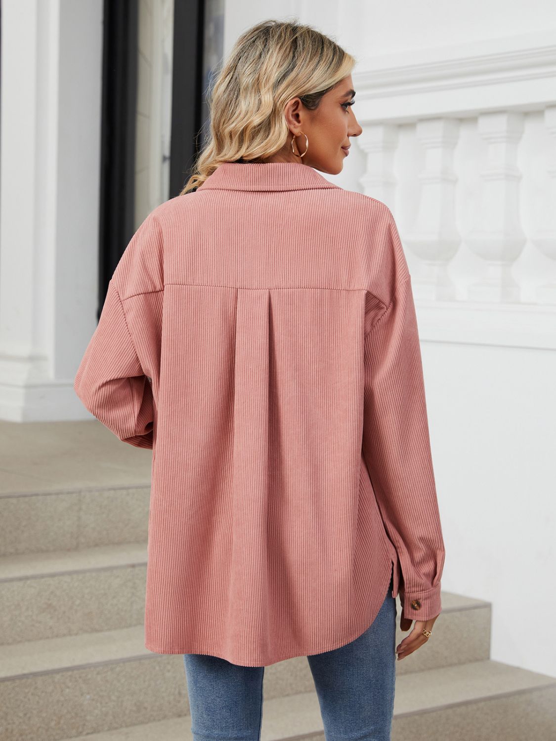 Button Up Long Sleeve Shirt with Breast Pockets - The Goddess Galleries