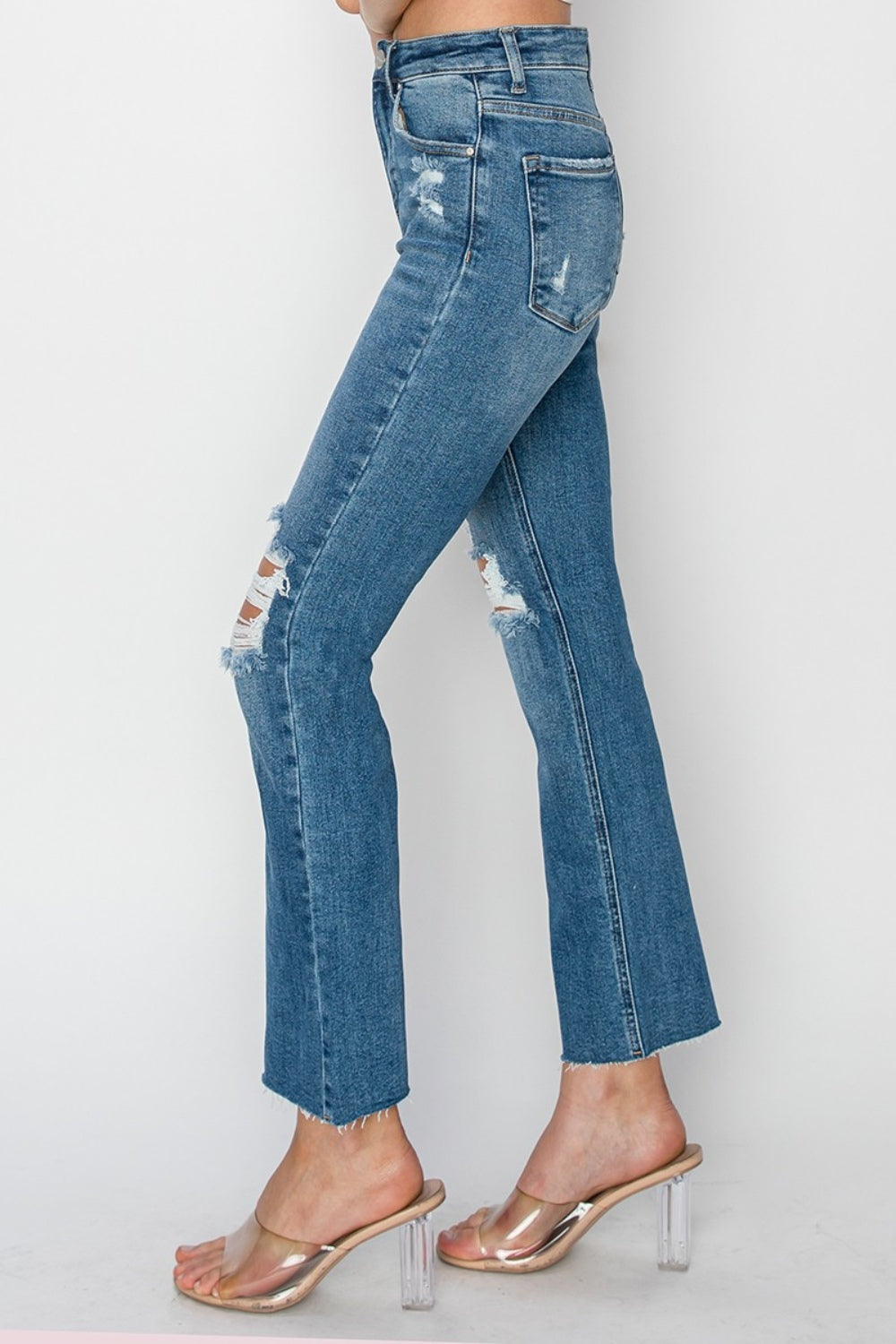 RISEN High Rise Distressed Ankle Jeans - The Goddess Galleries