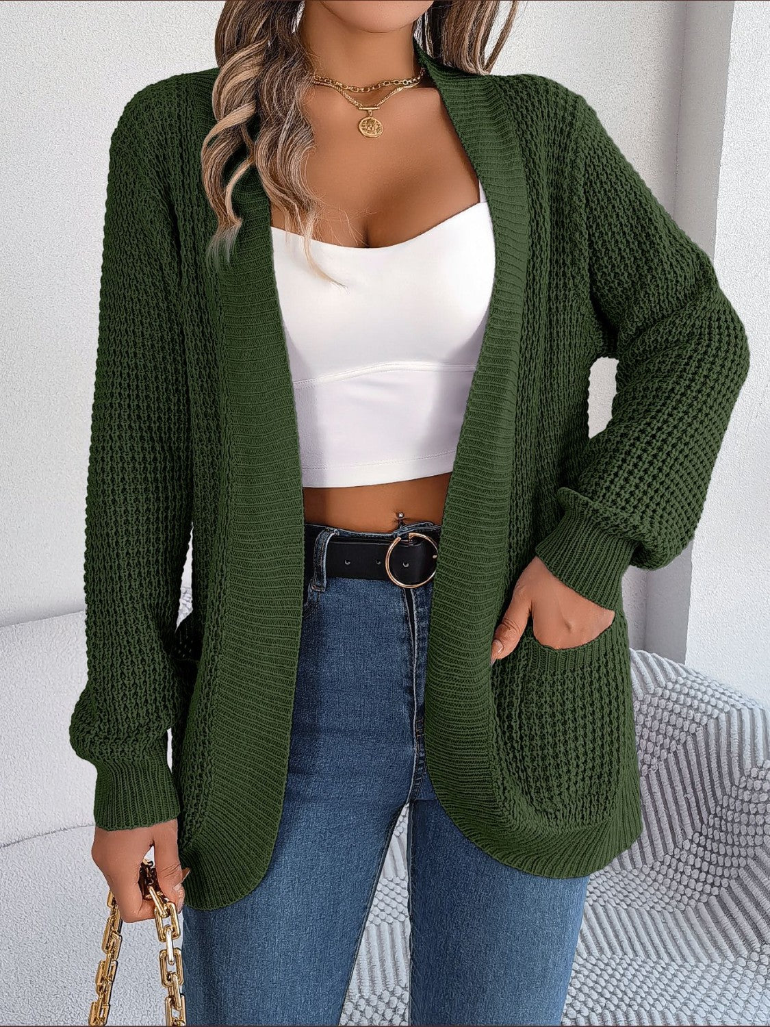 Open Front Long Sleeve Cardigan with Pockets - The Goddess Galleries