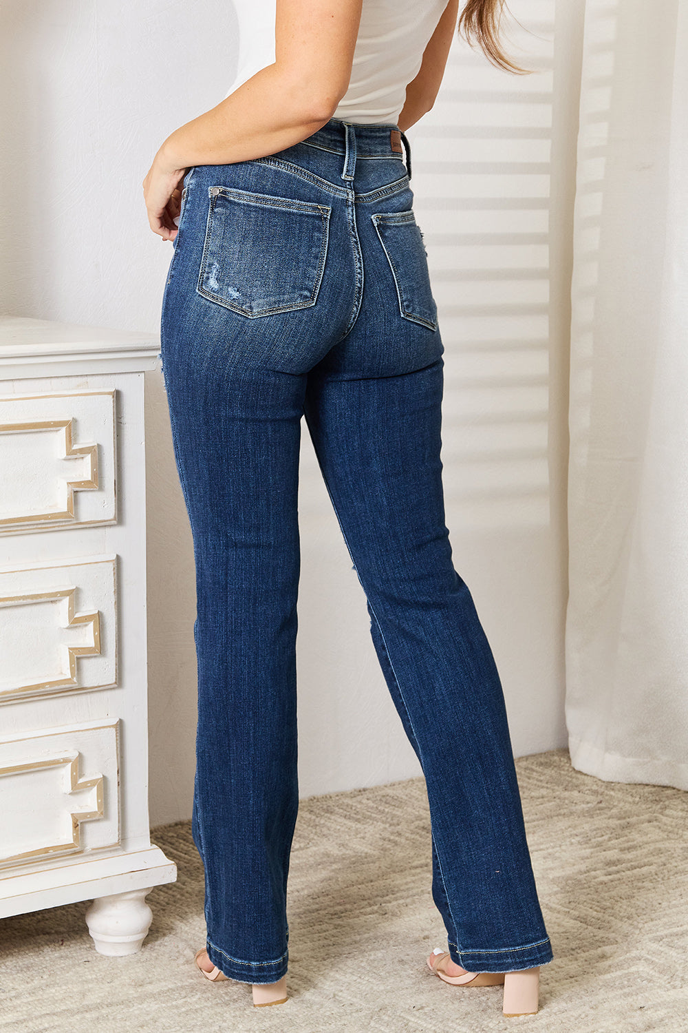 Judy Blue Full Size Mid Rise Hand Sand & Destroy Bootcut Jeans - The Goddess Galleries