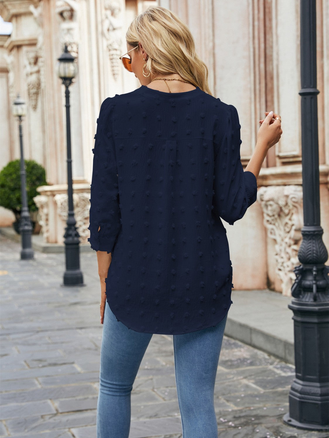 Swiss Dot Notched Neck Blouse - The Goddess Galleries
