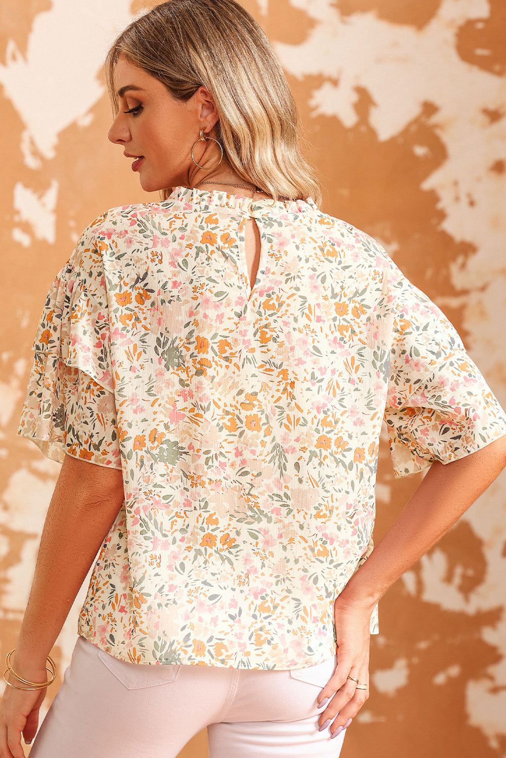 Floral Round Neck Short Sleeve Blouse - The Goddess Galleries