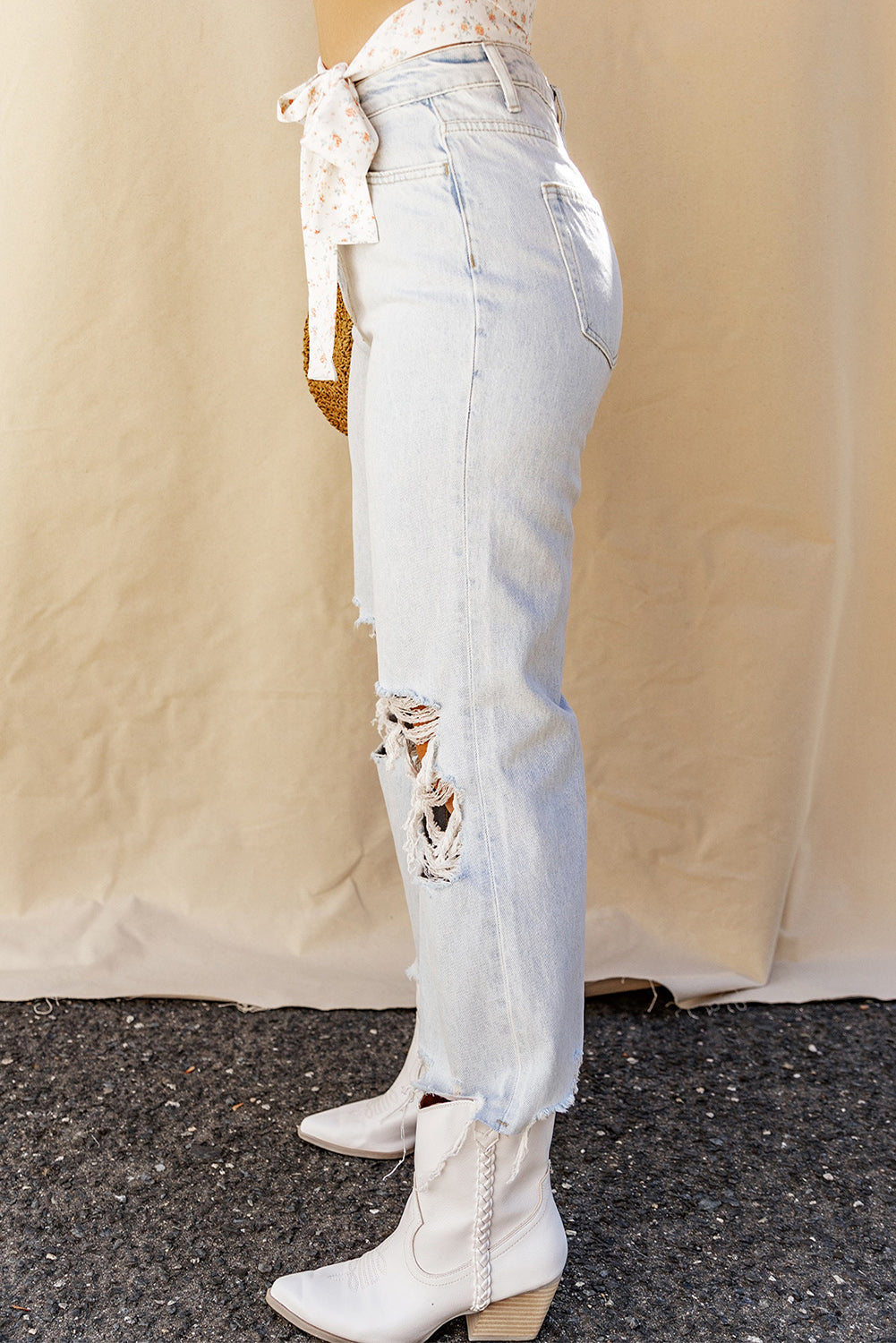 Distressed Raw Hem Jeans with Pockets - The Goddess Galleries
