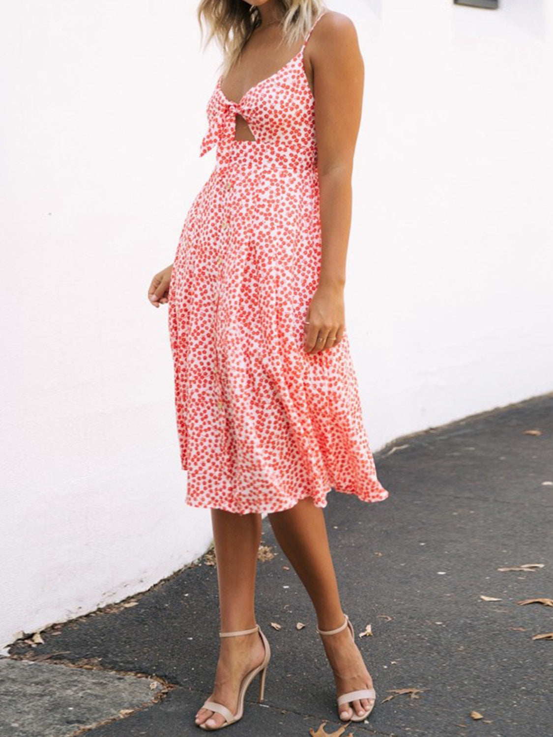 Cutout Smocked Sweetheart Neck Cami Dress - The Goddess Galleries