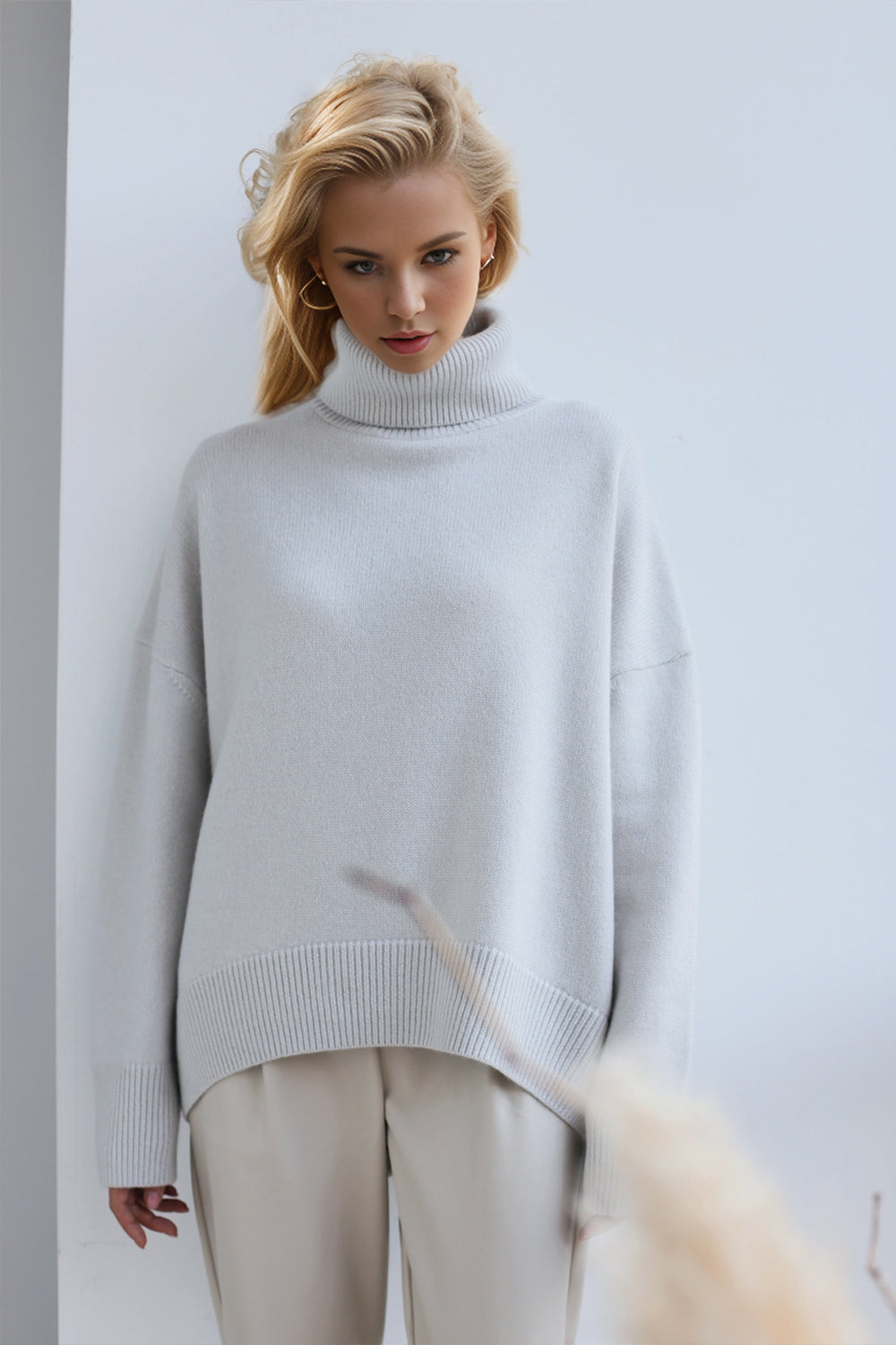 Basic Bae Turtleneck Dropped Shoulder Long Sleeve Sweater - The Goddess Galleries
