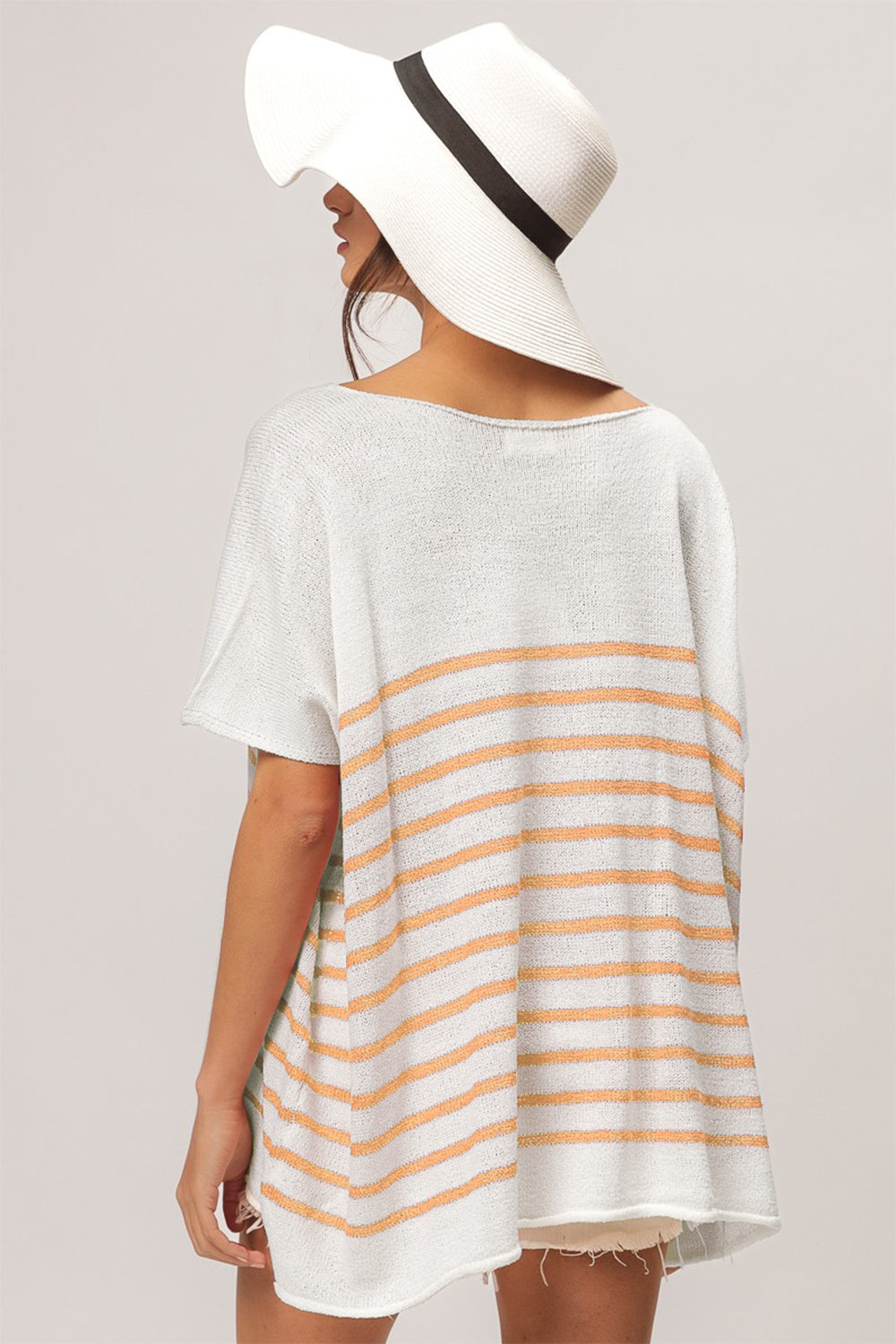 BiBi V Neck Striped Short Sleeve Top - The Goddess Galleries