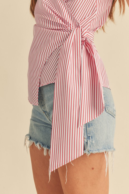 Aemi + Co Side Knotted Surplice Striped Cami - The Goddess Galleries