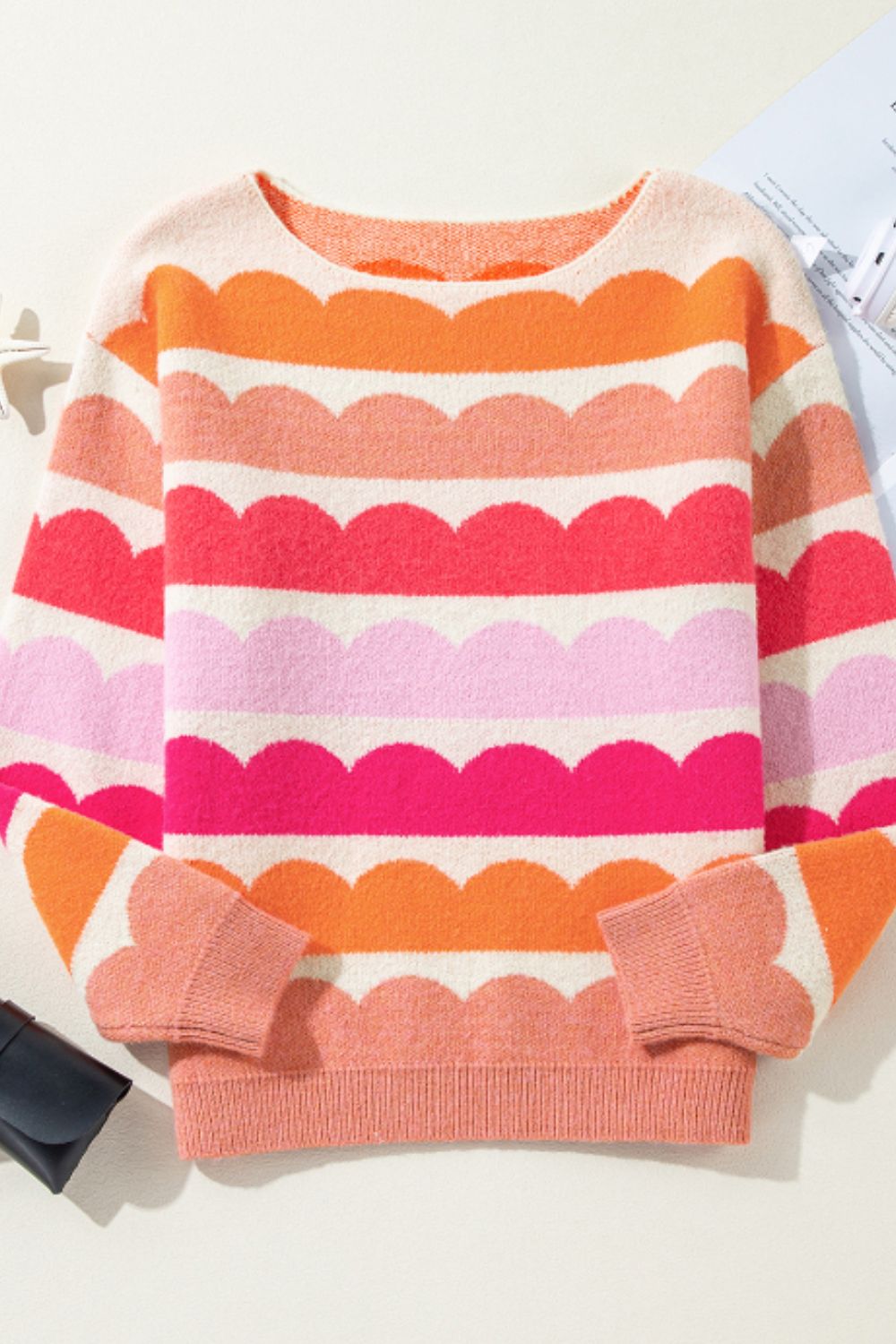 Contrast Boat Neck Long Sleeve Sweater - The Goddess Galleries