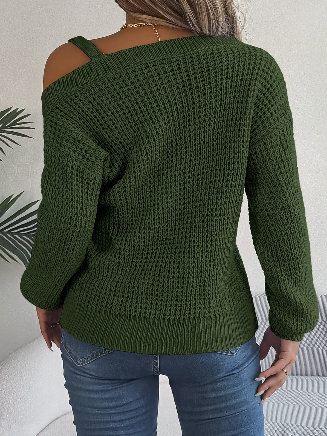 Asymmetrical Neck Long Sleeve Sweater - The Goddess Galleries