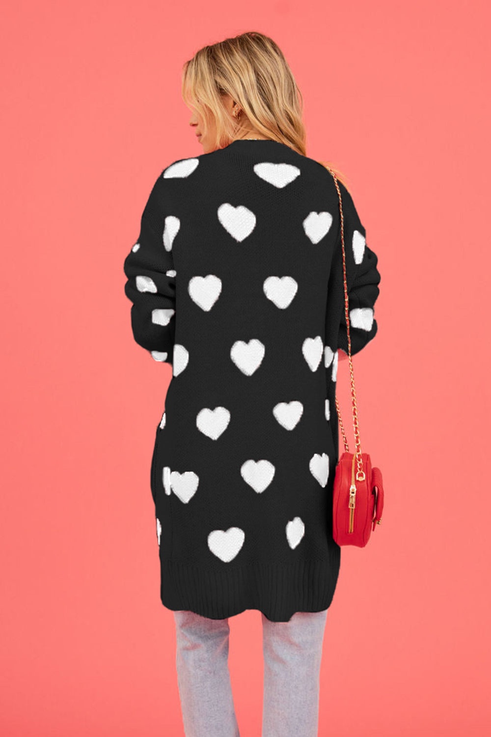 Heart Graphic Open Front Cardigan with Pockets - The Goddess Galleries