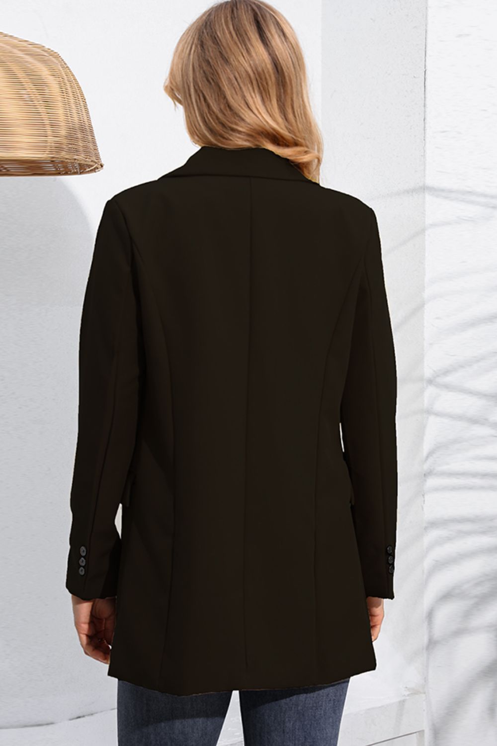 Lapel Neck Long Sleeve Blazer with Pockets - The Goddess Galleries