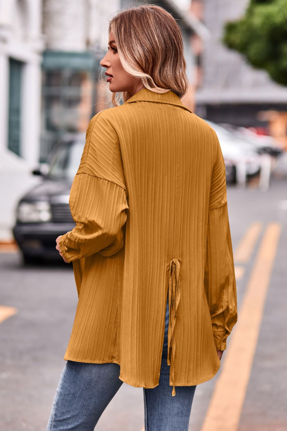 Slit Dropped Shoulder Longline Shirt - The Goddess Galleries