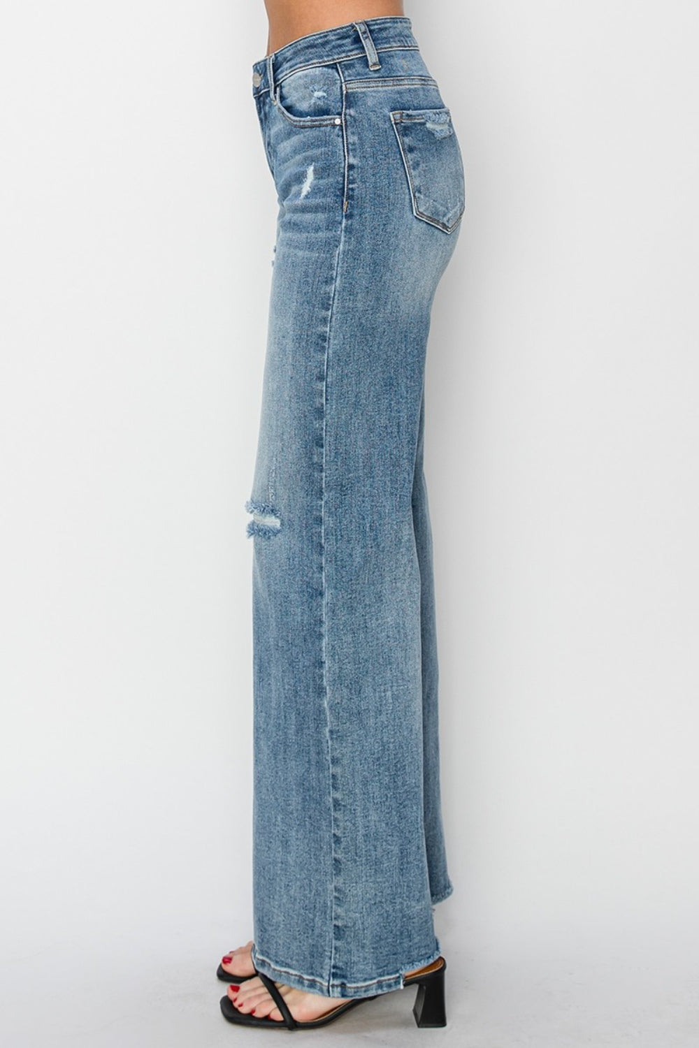 RISEN Full Size High Waist Distressed Wide Leg Jeans - The Goddess Galleries