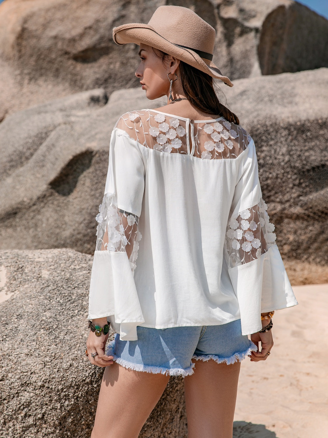 Lace Round Neck Long Sleeve Blouse - The Goddess Galleries