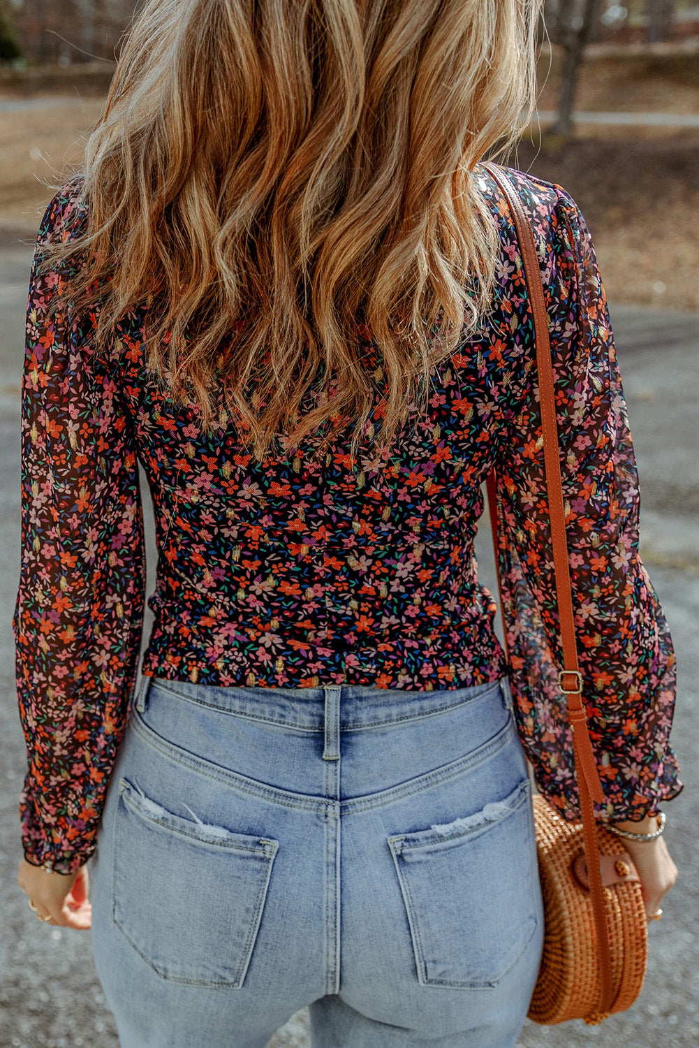 Floral Long Flounce Sleeve Blouse - The Goddess Galleries