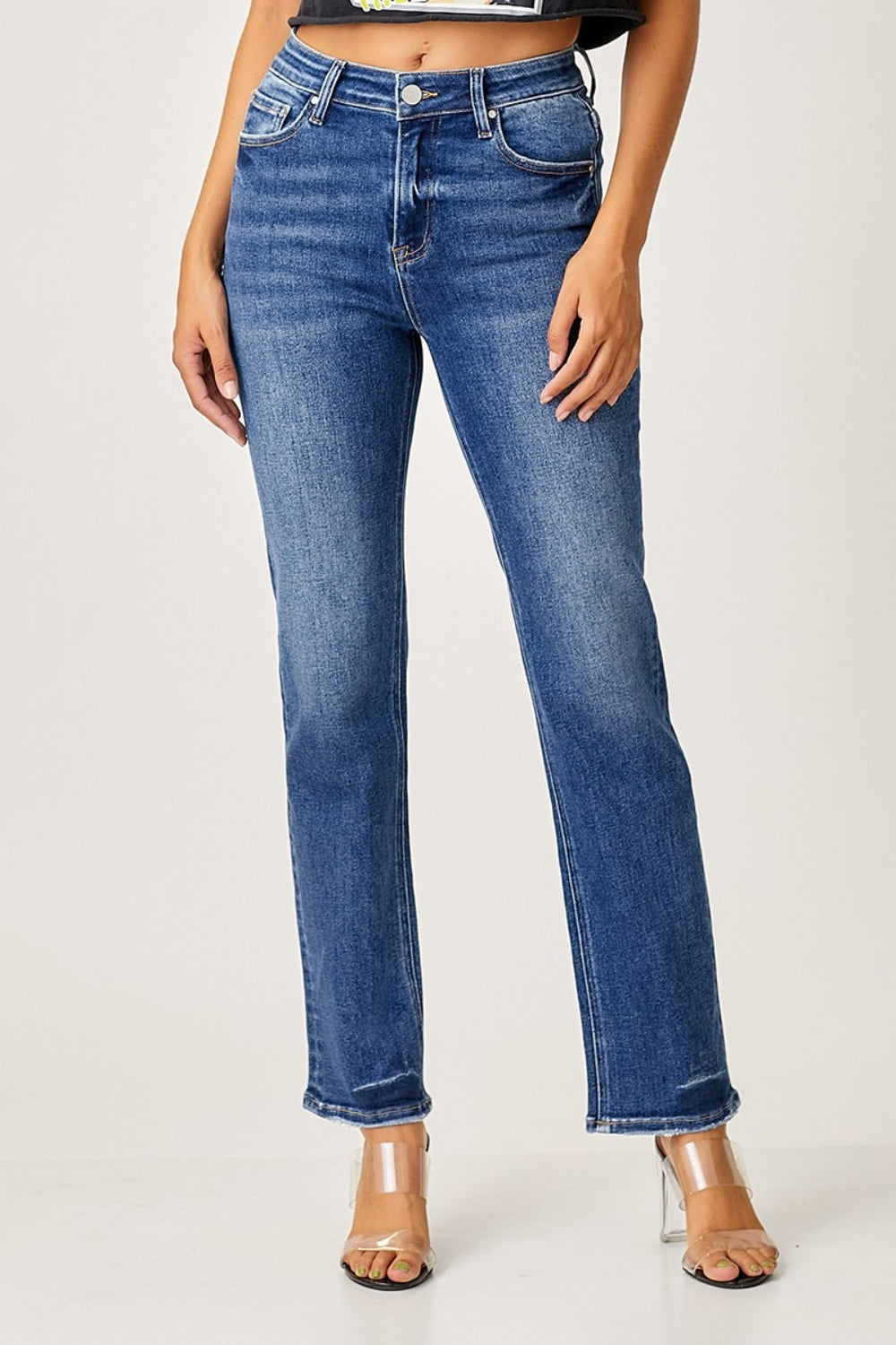 RISEN Mid Rise Slim Straight Jeans - The Goddess Galleries