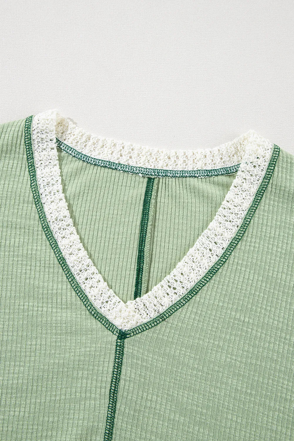 Lace Detail Contrast V-Neck Long Sleeve Blouse - The Goddess Galleries