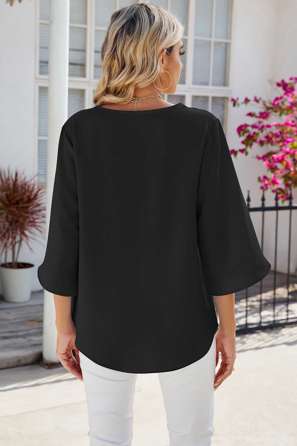 V-Neck Three-Quarter Sleeve Top - The Goddess Galleries