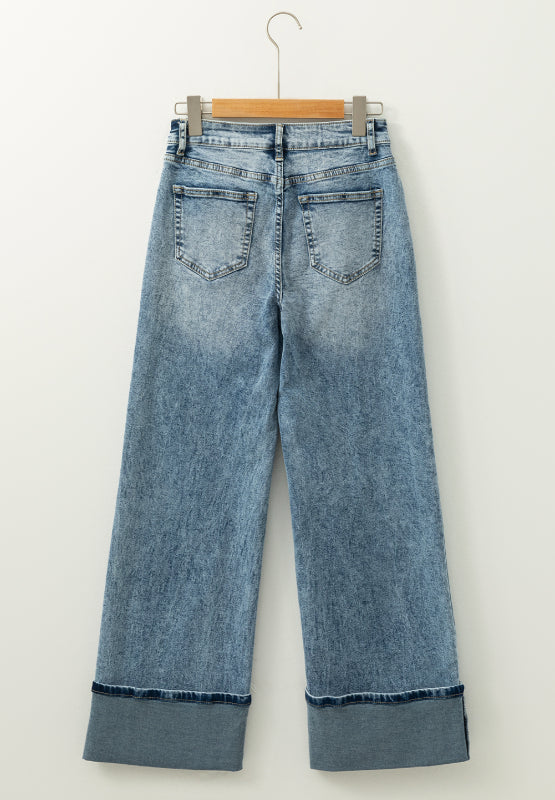 Washed Wide Leg Jeans with Pockets - The Goddess Galleries