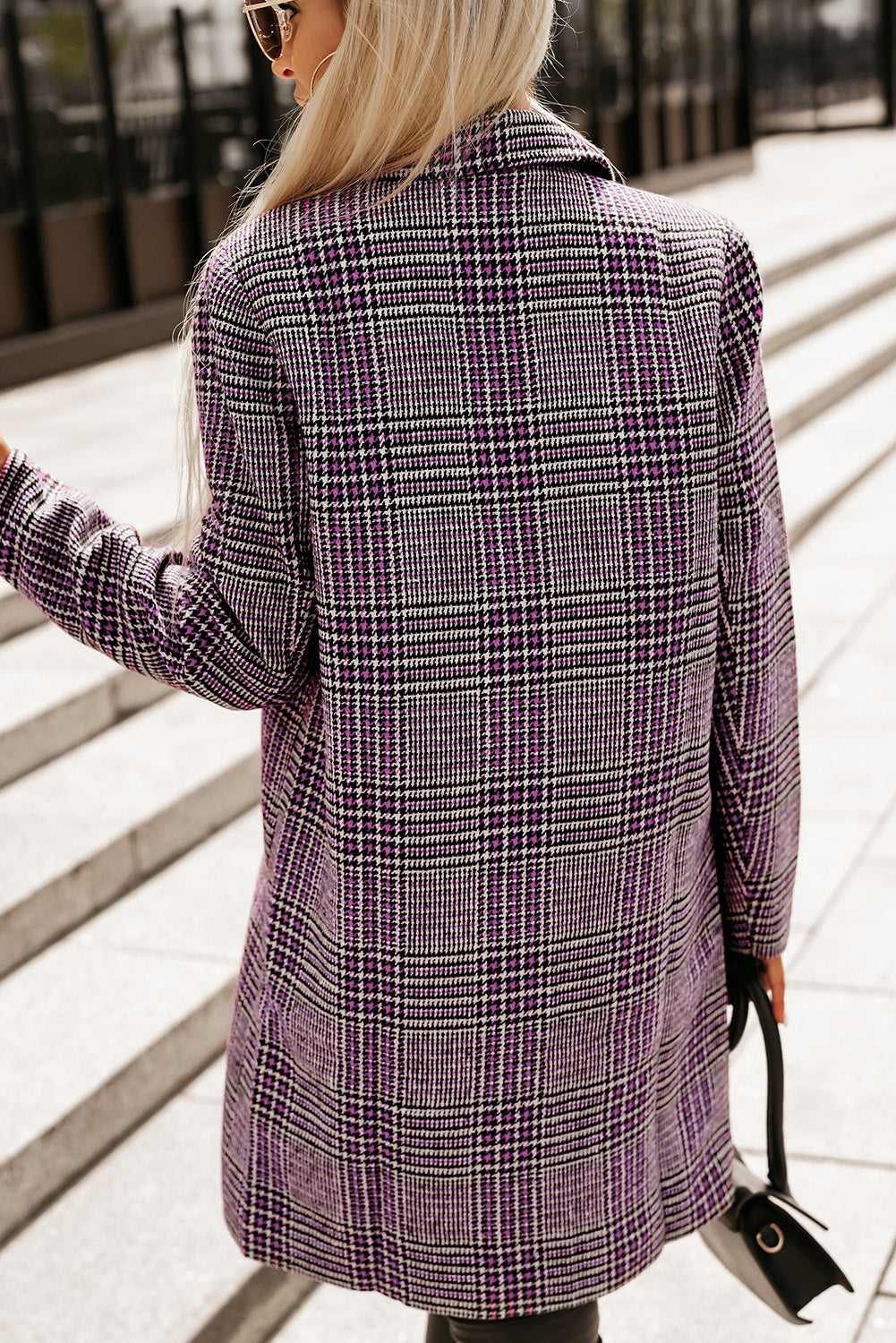 Plaid Lapel Collar Longline Blazer - The Goddess Galleries