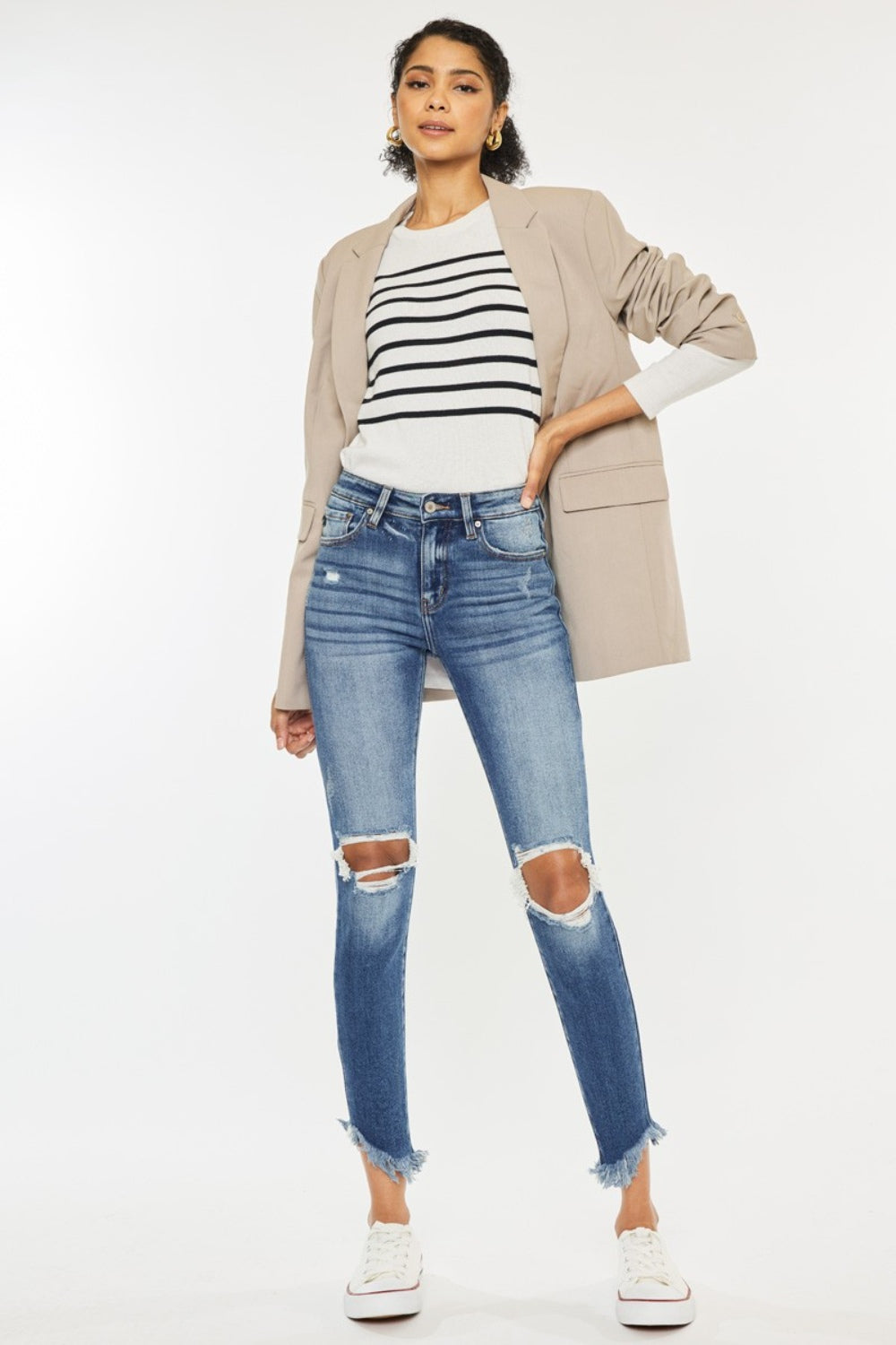 Kancan High Waist Distressed Raw Hem Ankle Skinny Jeans - The Goddess Galleries