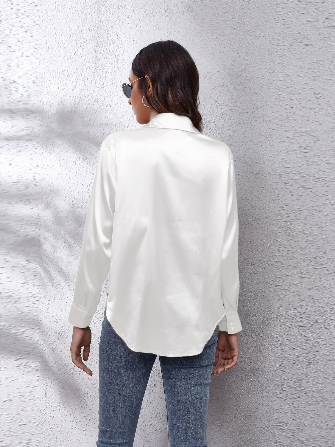 Collared Neck Buttoned Long Sleeve Shirt - The Goddess Galleries