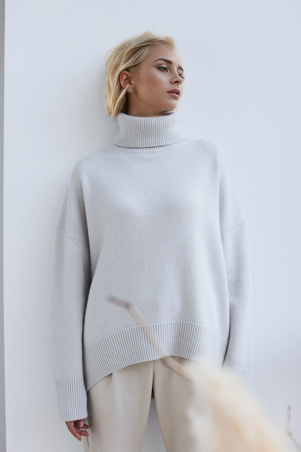 Basic Bae Turtleneck Dropped Shoulder Long Sleeve Sweater - The Goddess Galleries