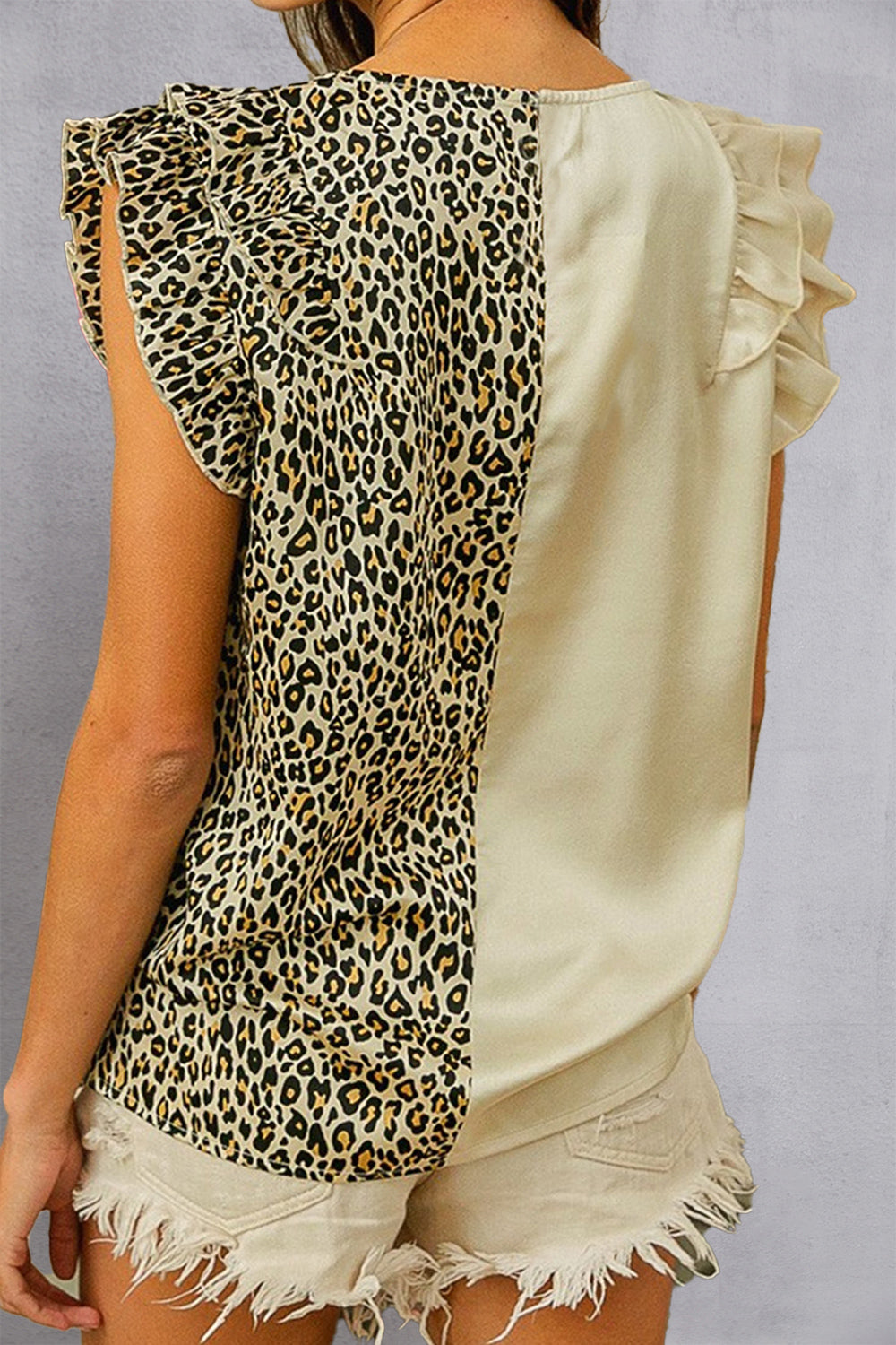 Ruffled Leopard V-Neck Cap Sleeve Blouse - The Goddess Galleries