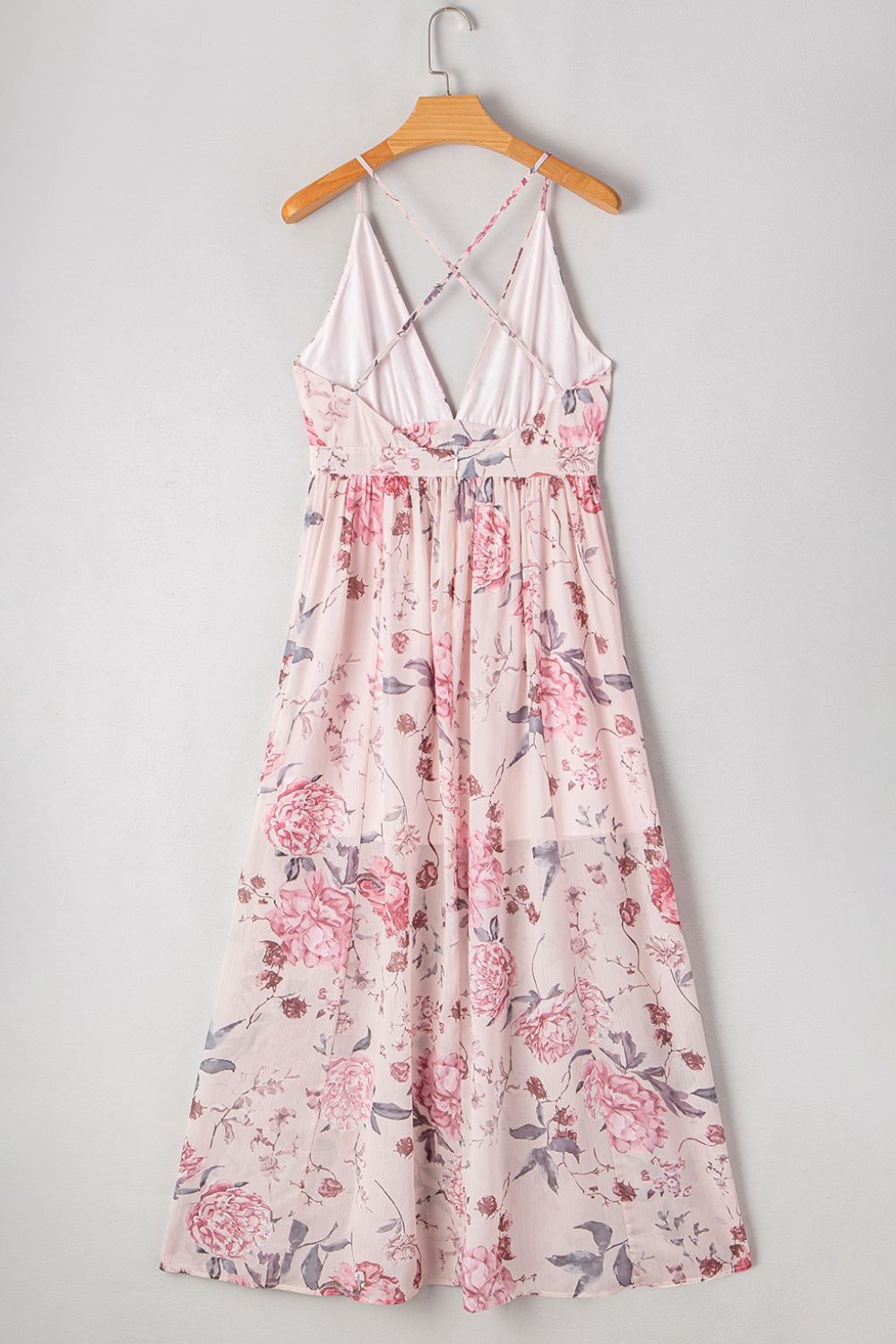 Floral Pleated Deep V Backless Maxi Dress - The Goddess Galleries