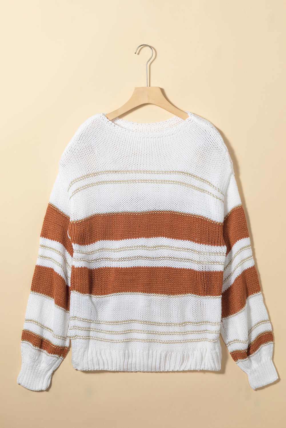 Striped Round Neck Dropped Shoulder Sweater - The Goddess Galleries