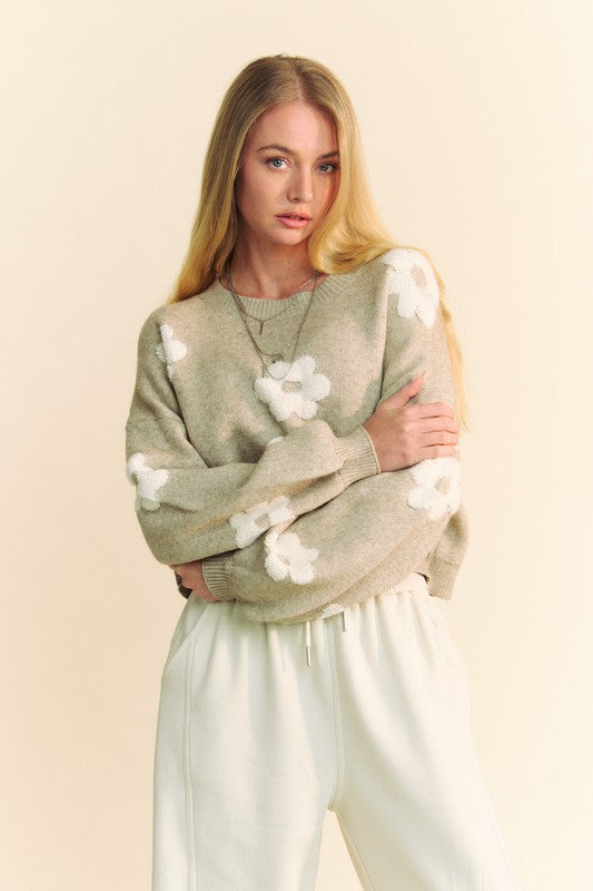 Davi & Dani Floral Drop Shoulder Cropped Sweater - The Goddess Galleries