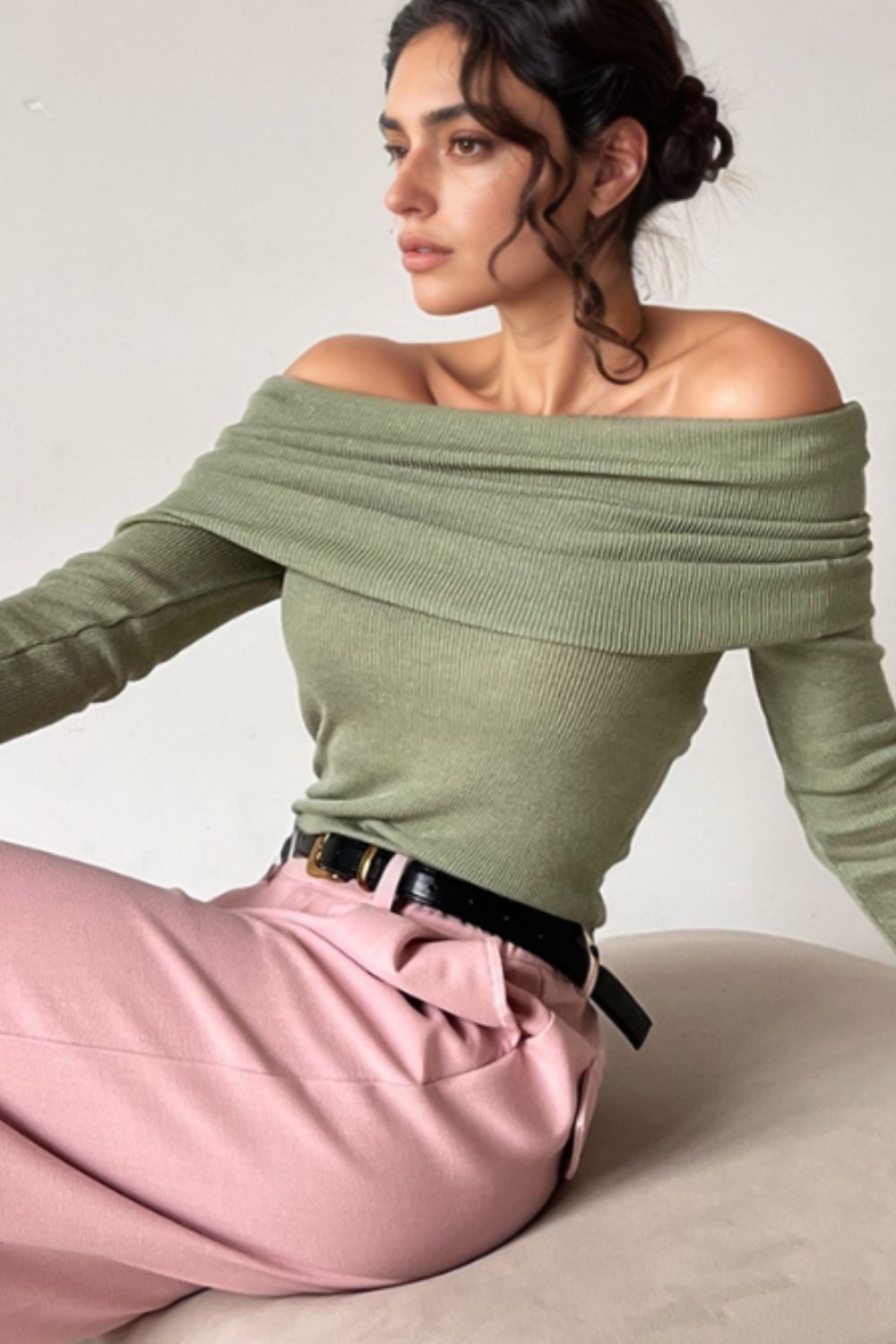 Off-Shoulder Long Sleeve Knit Top - The Goddess Galleries
