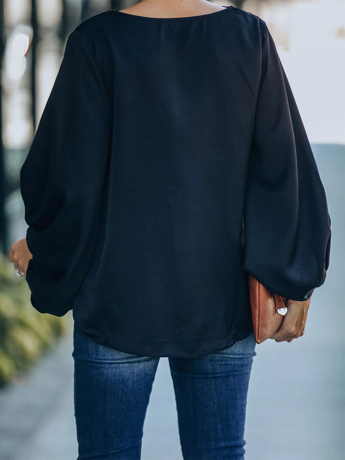Lace Detail V-Neck Long Sleeve Blouse - The Goddess Galleries