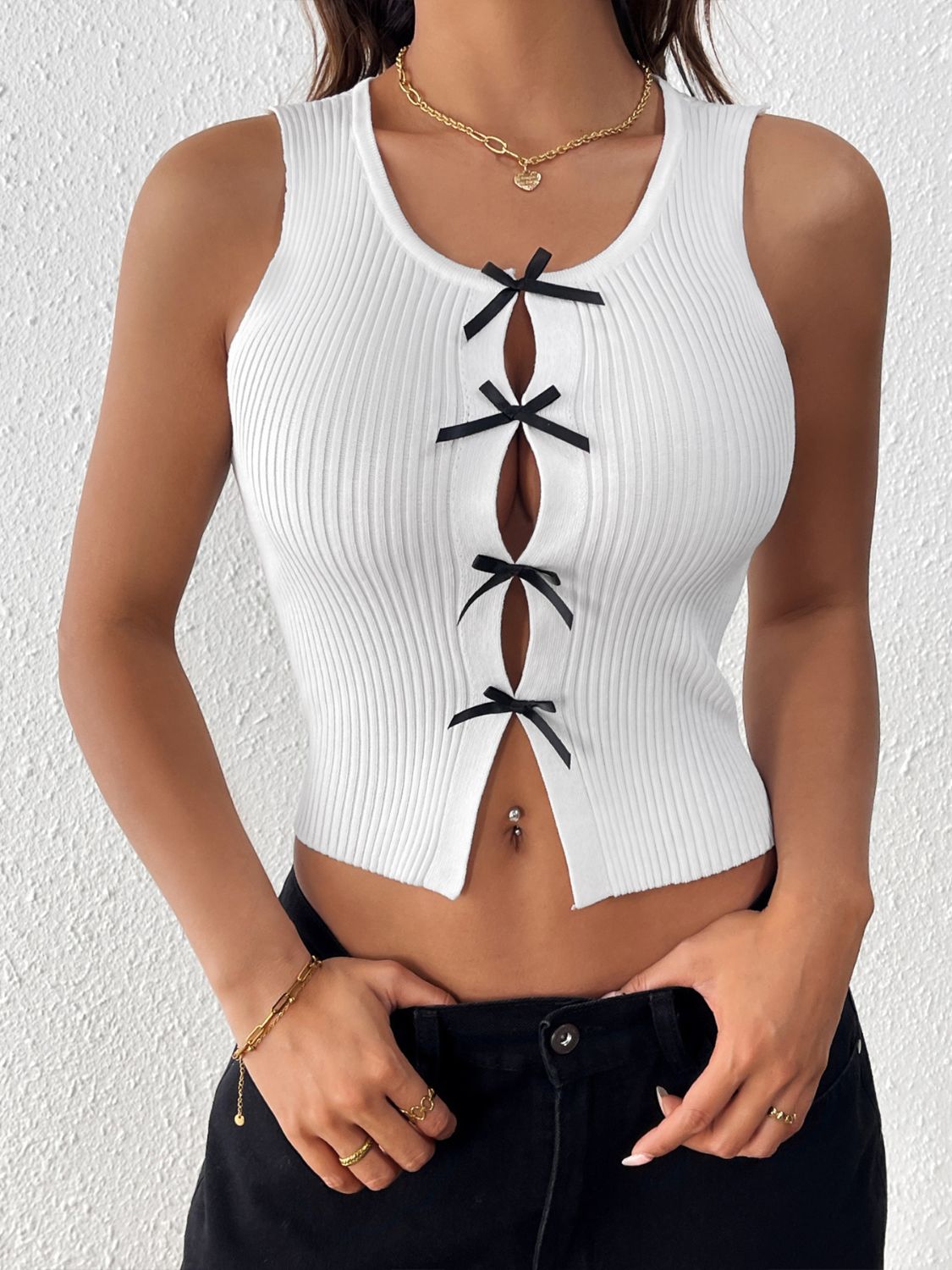 Perfee Bow Front Round Neck Tank - The Goddess Galleries