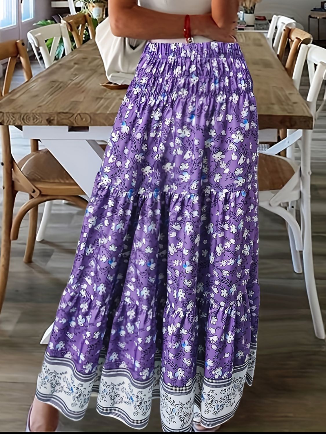 Full Size Tiered Printed Elastic Waist Skirt - The Goddess Galleries