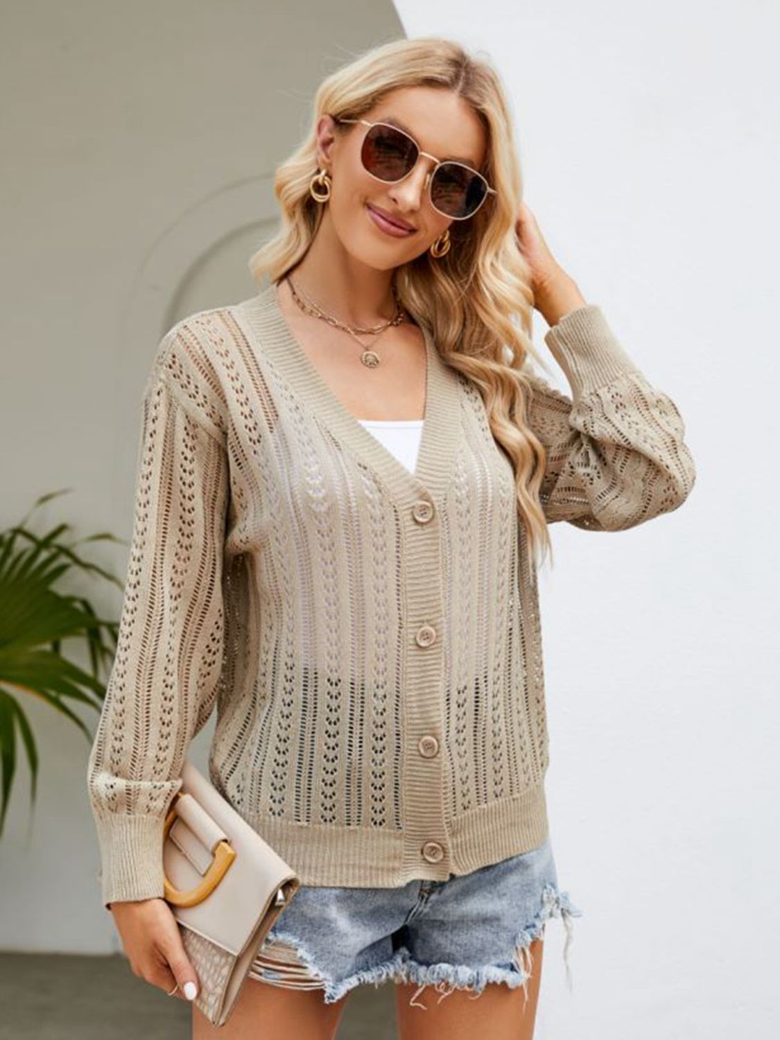 Button Down Ribbed Trim Cardigan - The Goddess Galleries