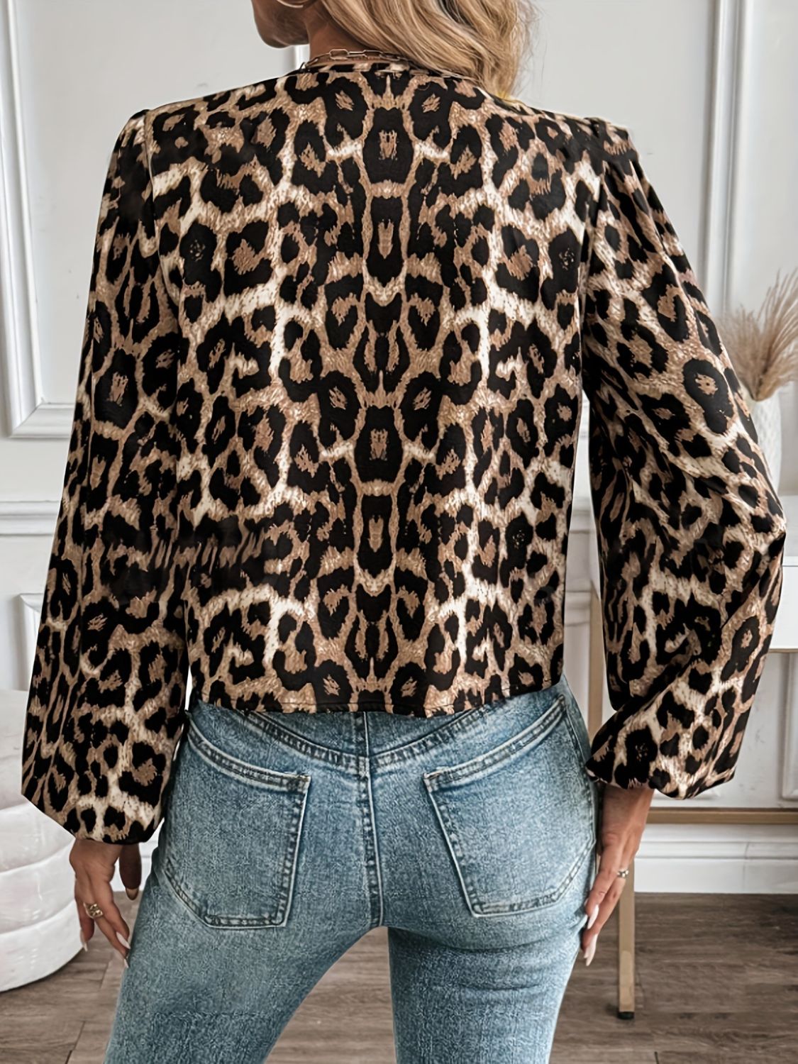 Tied Leopard Round Neck Long Sleeve Top - The Goddess Galleries