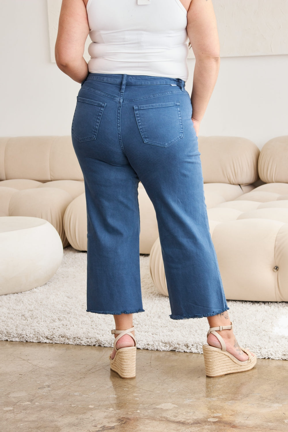 RFM Crop Chloe Full Size Tummy Control High Waist Raw Hem Jeans - The Goddess Galleries