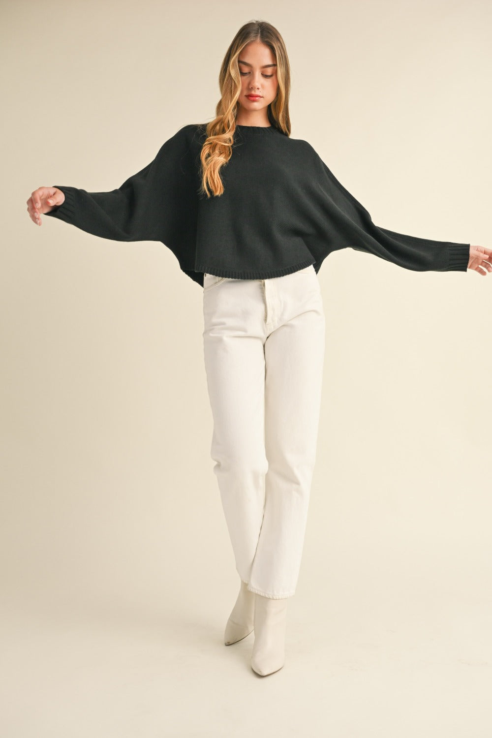 Mable Round Neck Dolman Sleeve Cropped Sweater - The Goddess Galleries