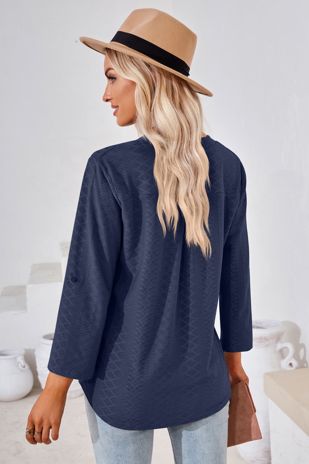 V-Neck Roll-Tap Sleeve Blouse - The Goddess Galleries