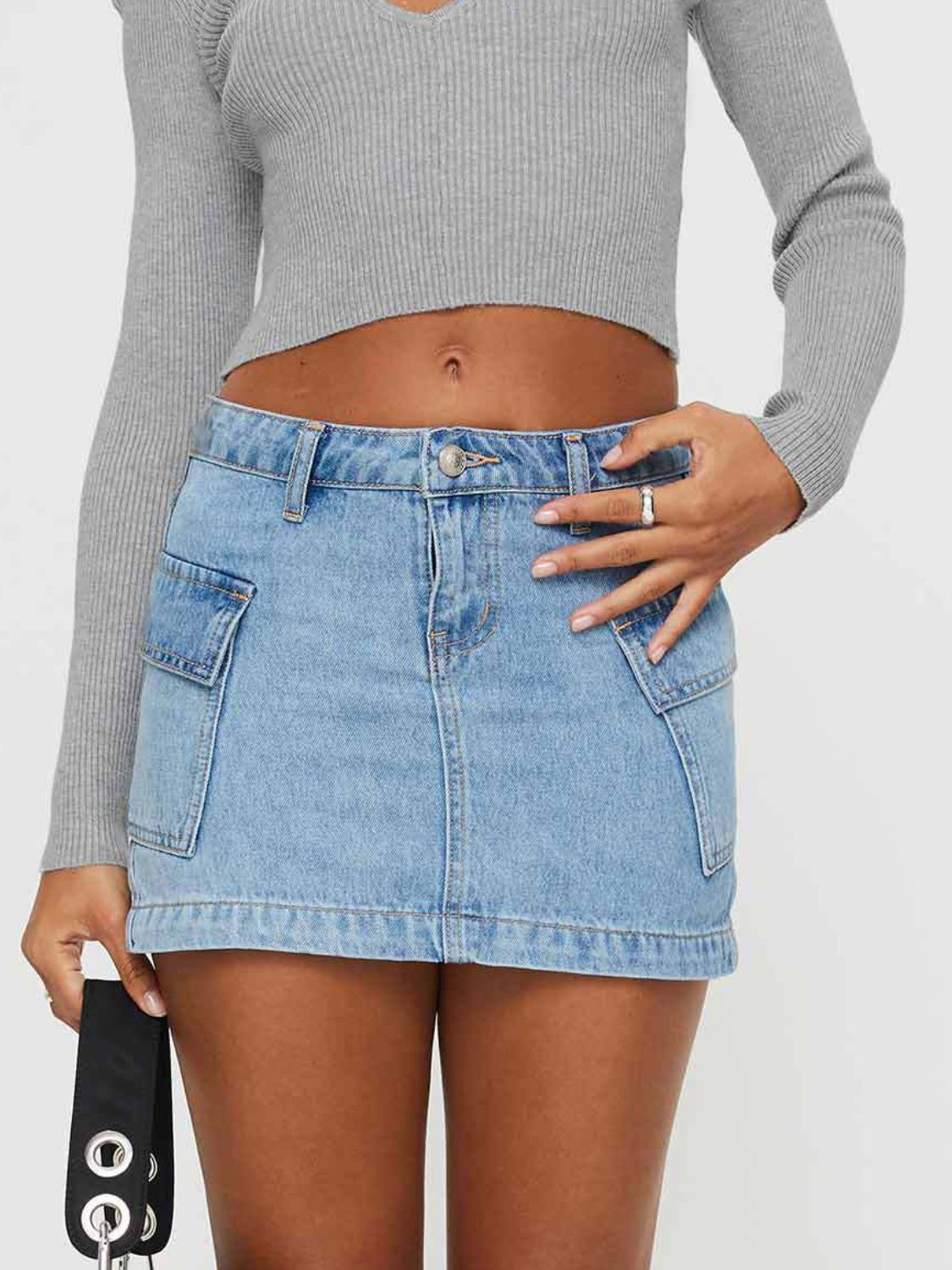 Mini Cargo Denim Skirt with Pockets - The Goddess Galleries