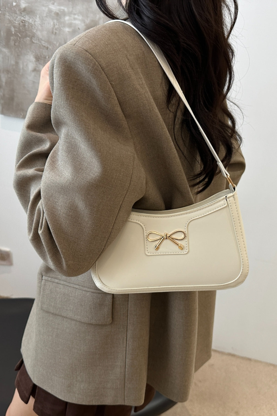 Bow Trim PU Leather Shoulder Bag - The Goddess Galleries